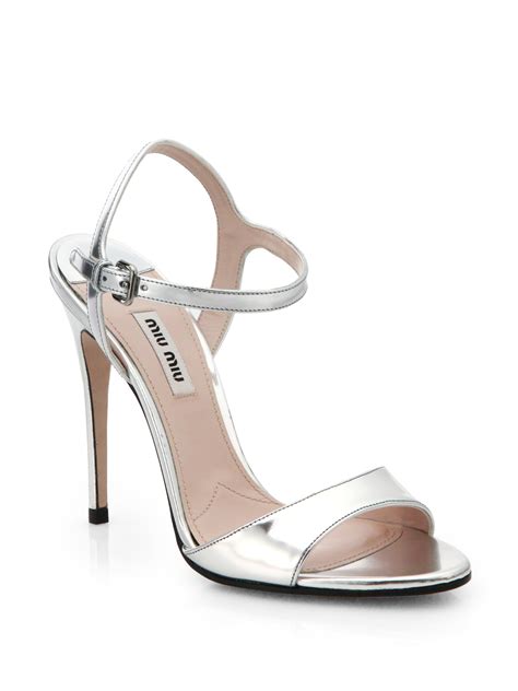 miu miu metallic leather sandal|Platinum Metallic Leather Sandals .